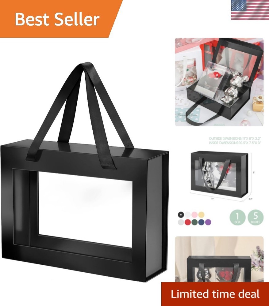 Chic Black Gift Box with Window & Handle - Exquisite Presentation for Presents