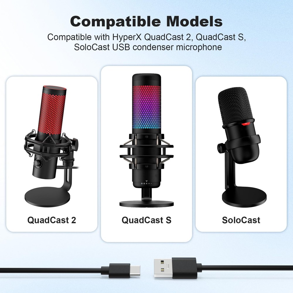 USB Data Charging Cable Cord with HyperX QuadCast 2, SoloCast, QuadCast S USB...