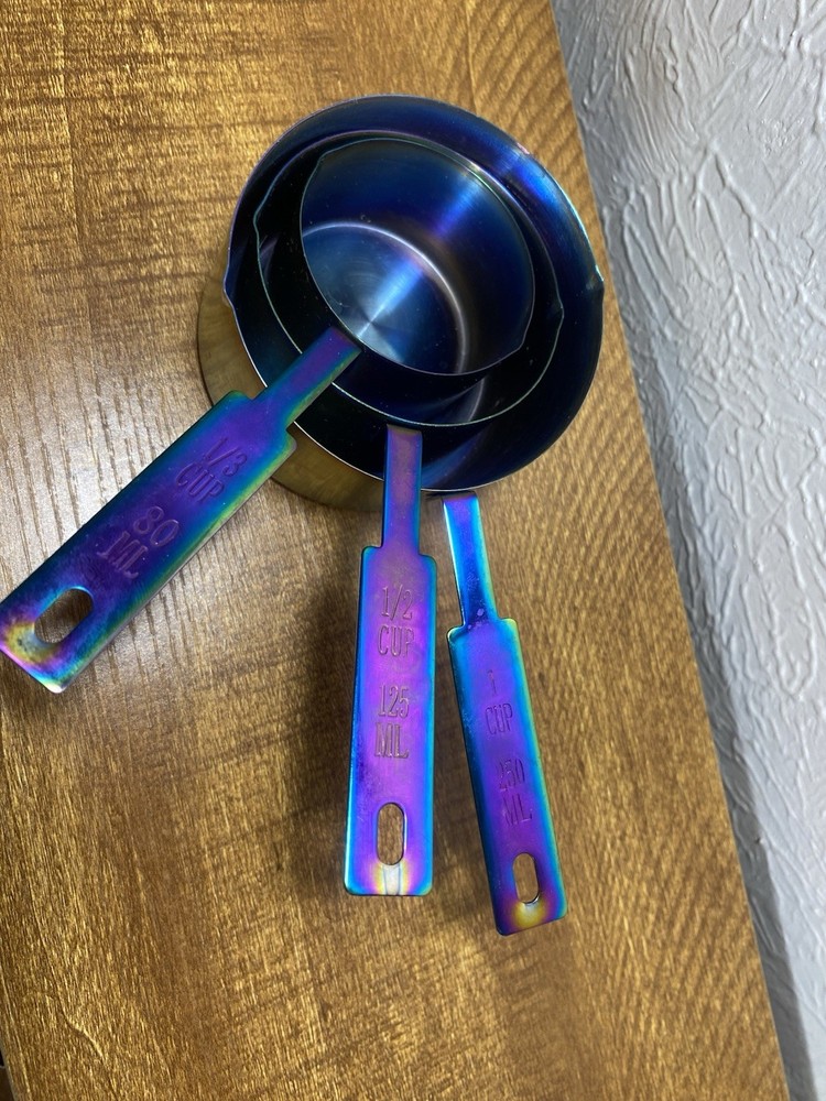 iridescent rainbow stainless steel measuring cups