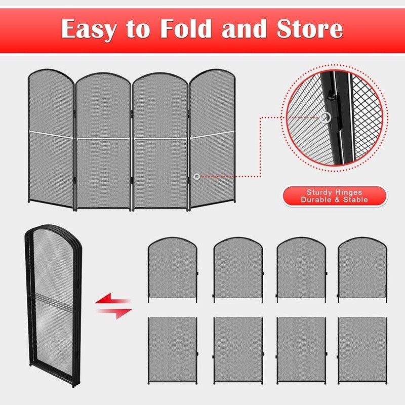 4 Panel Fireplace Screen Foldable Protective Metal Mesh Spark Guard Stand New