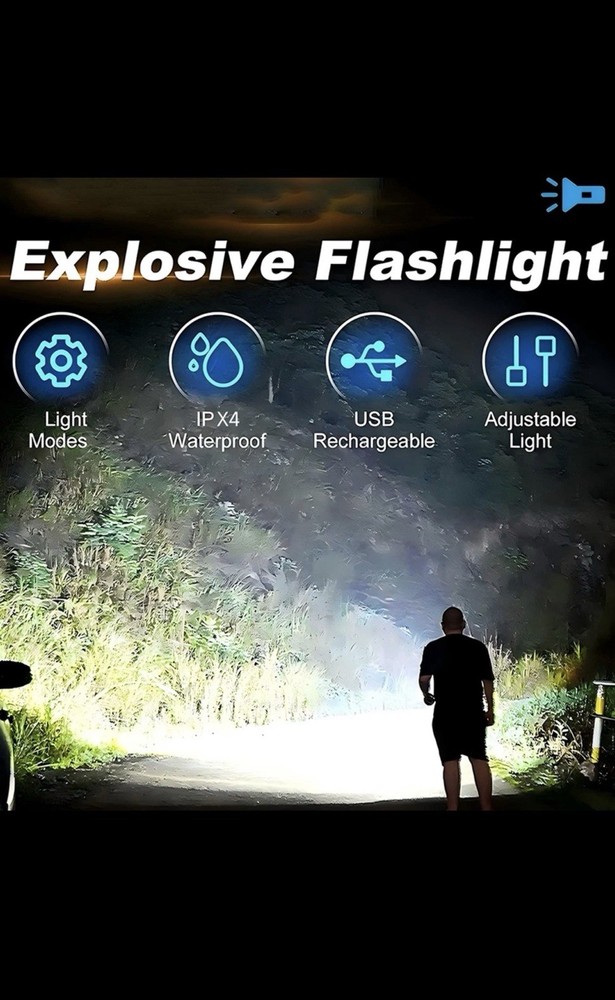 Multifunctional LED Flashlight Magnet Power Bank Type-C Display Black