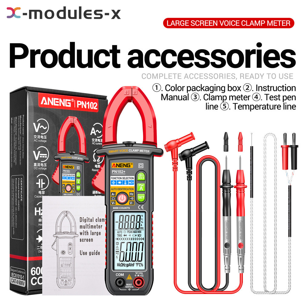Smart Digital Clamp Meter Voice Broadcast Multimeter AC DC Volt Temp Tester New