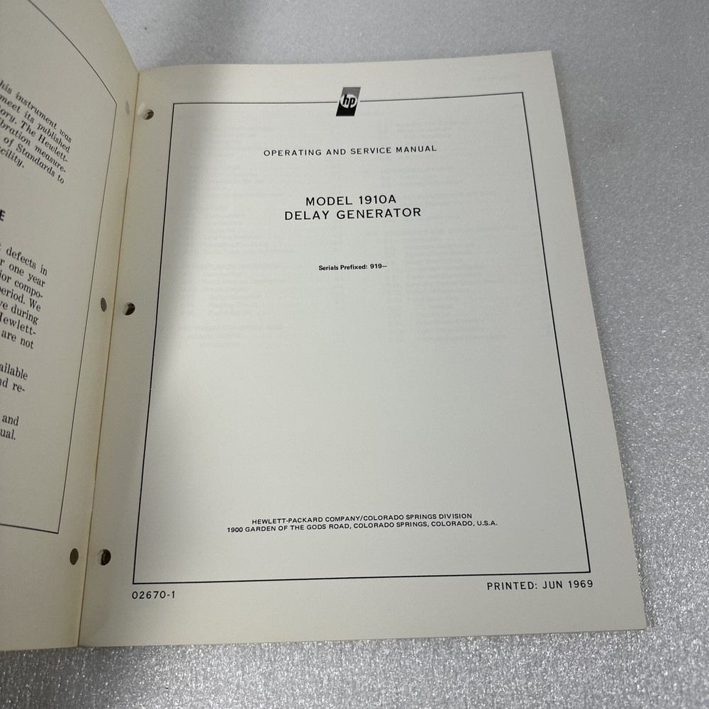 HP 1910A Delay Generator Operating & Service Manual 01910-90901