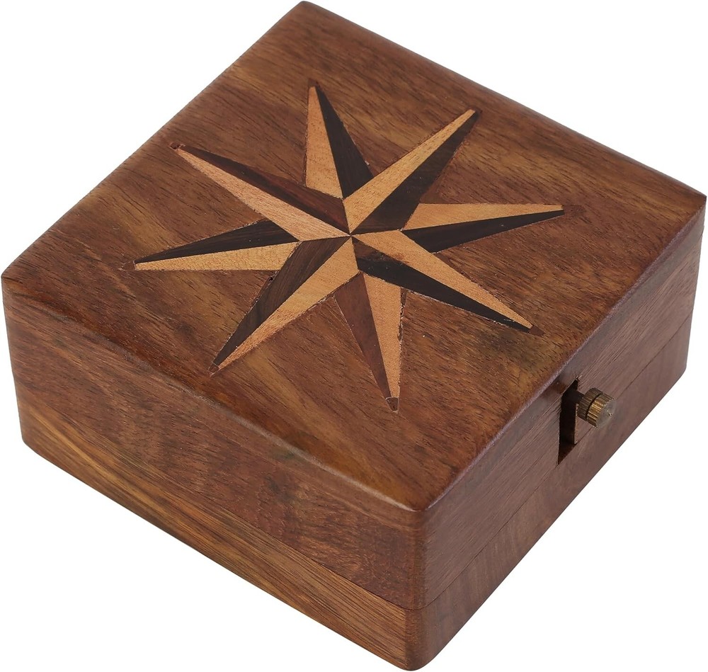 Handmade Authentic Clock Compass in Rose Wood Box.