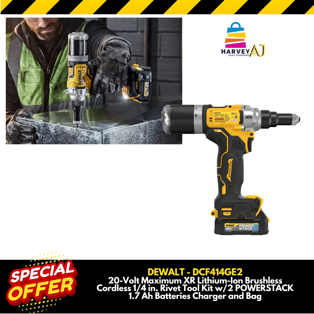 DEWALT DCF414GE2 20V MAX XR BL 1/4" Rivet Tool w/ 2 POWERSTACK Batts, 1.7 Ah Kit