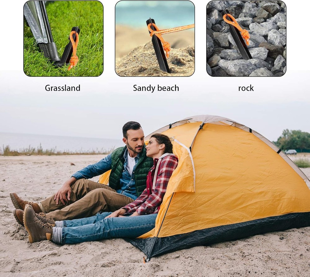 10 Pack Heavy Duty Aluminum Tent Stakes with Reflective Pull Ropes, Triangular G