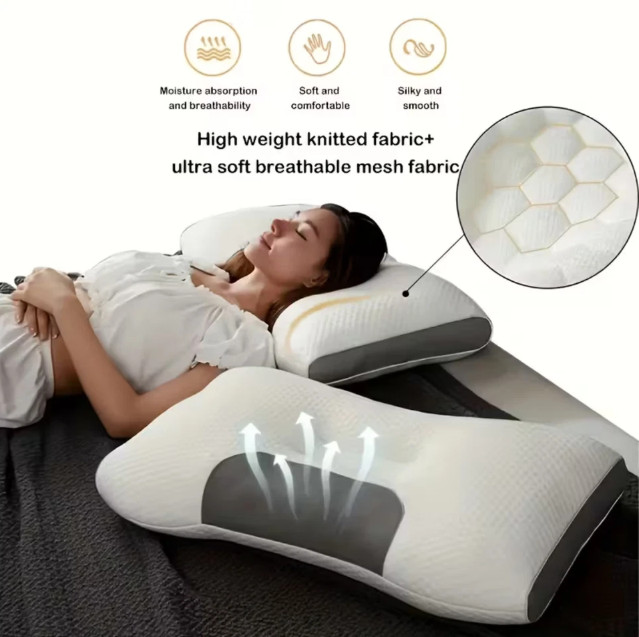 2 PCS ERGONOMIC NECK PILLOW HELP MASSAGE, SOFT, ADJUSTABLE SLEEPING 100%