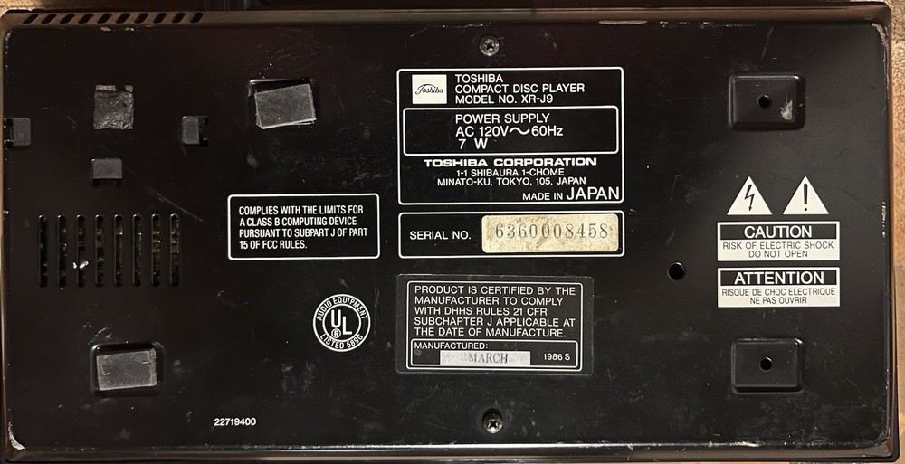 TESTED: Toshiba XR-J9 Compact Disc Player CD