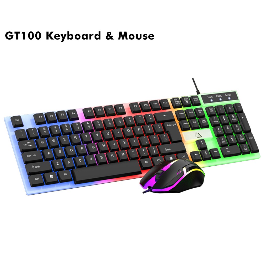 Computer Desktop Gaming Keyboard and Mouse Mechanical Feel Led Light Backlit PC