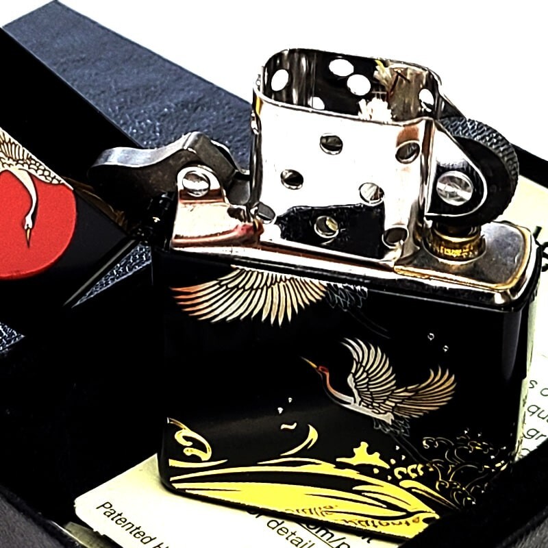Zippo Crane Japanese Pattern Matte Black Etching 3 Sided Processing Lighter