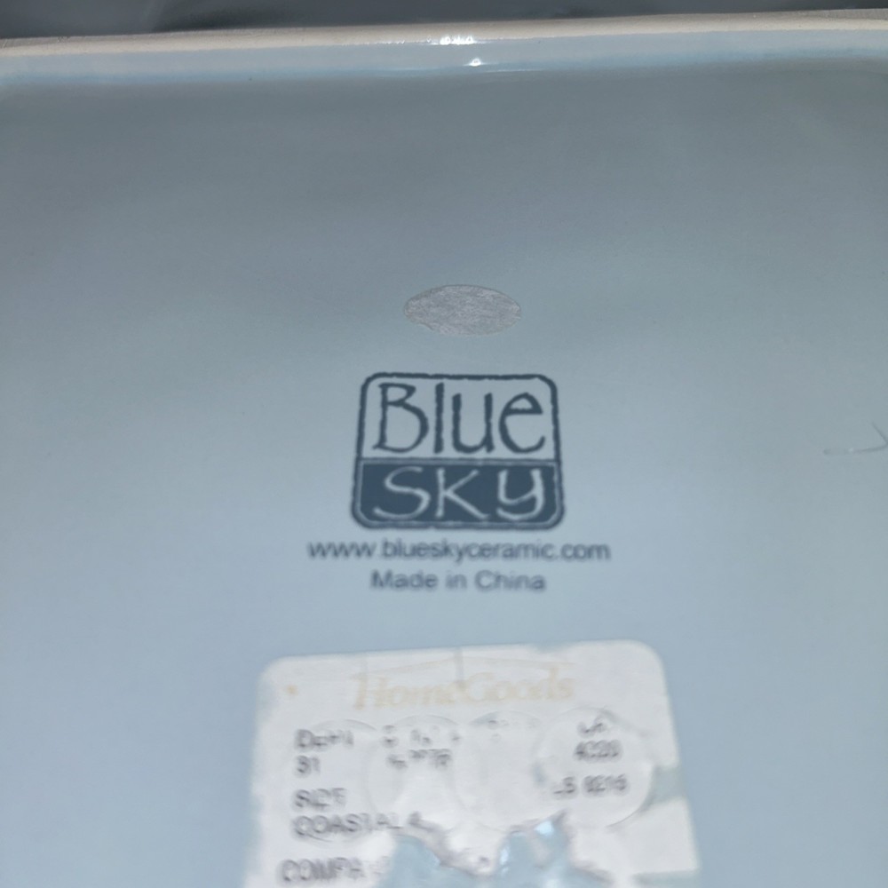 BLUE SKY CERAMICS Blue Shell Starfish Ocean Square Beachy Dinner Serving Plate