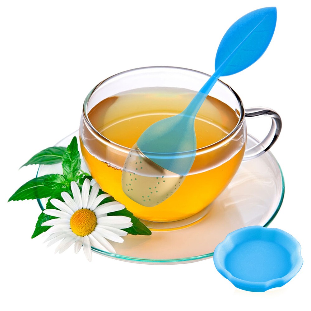 Silicone Tea Infuser Strainer Stainless Herbal Spice Filter Diffuser Orange+Blue