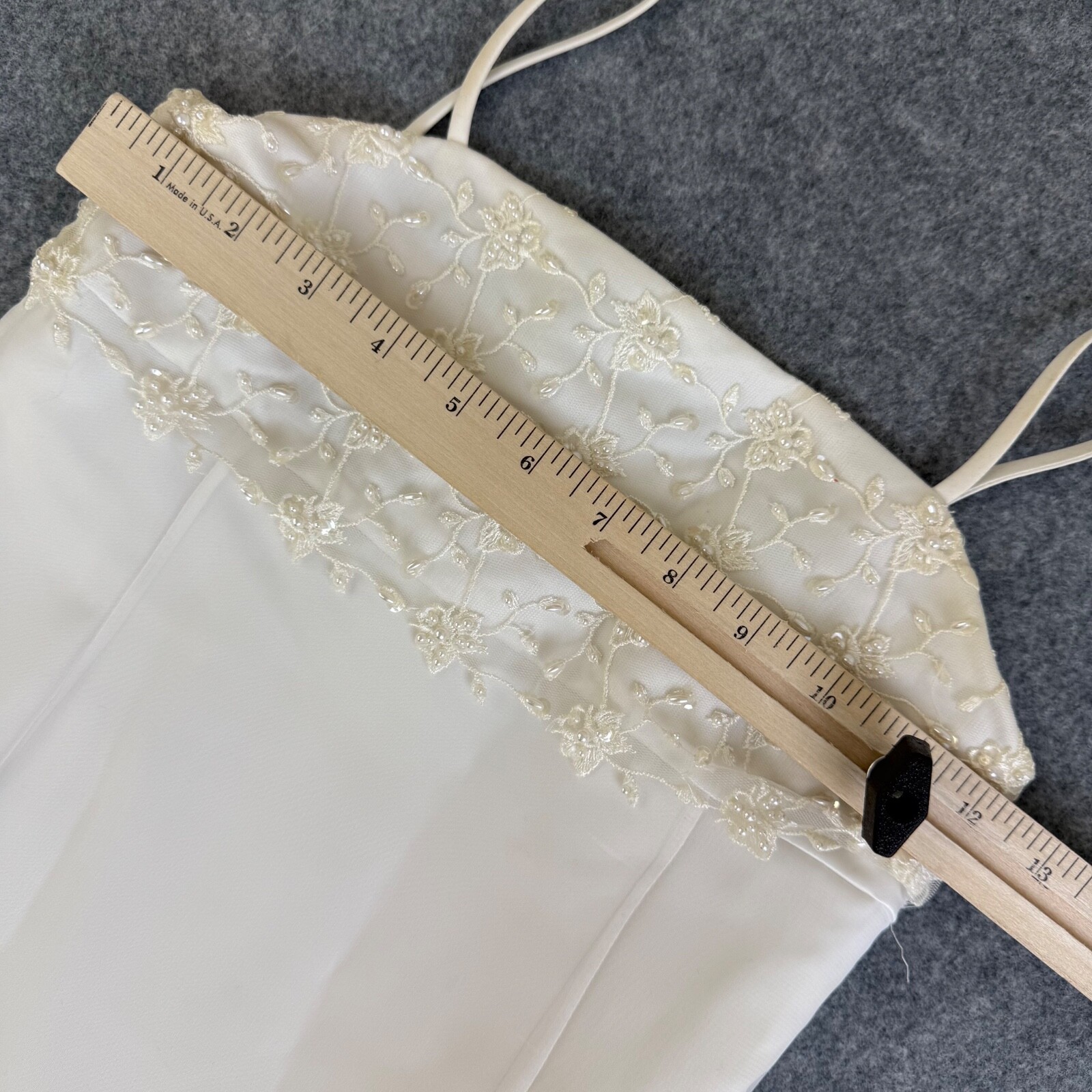 David's Bridal Tea Length Wedding Dress Womens 7 Straps Beaded Pink Sash Ribbon