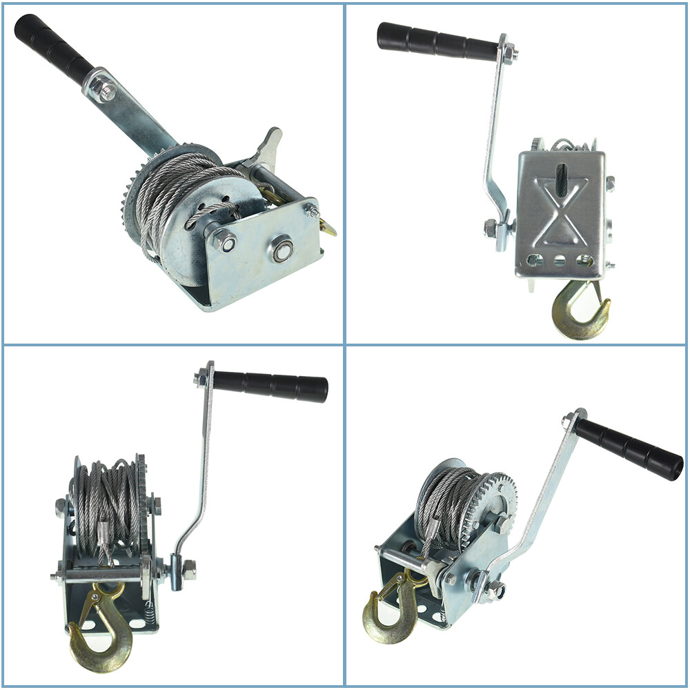 800lbs Hand Winch Hand Crank Strap Gear Winch ATV Boat Trailer With 26ft Cable