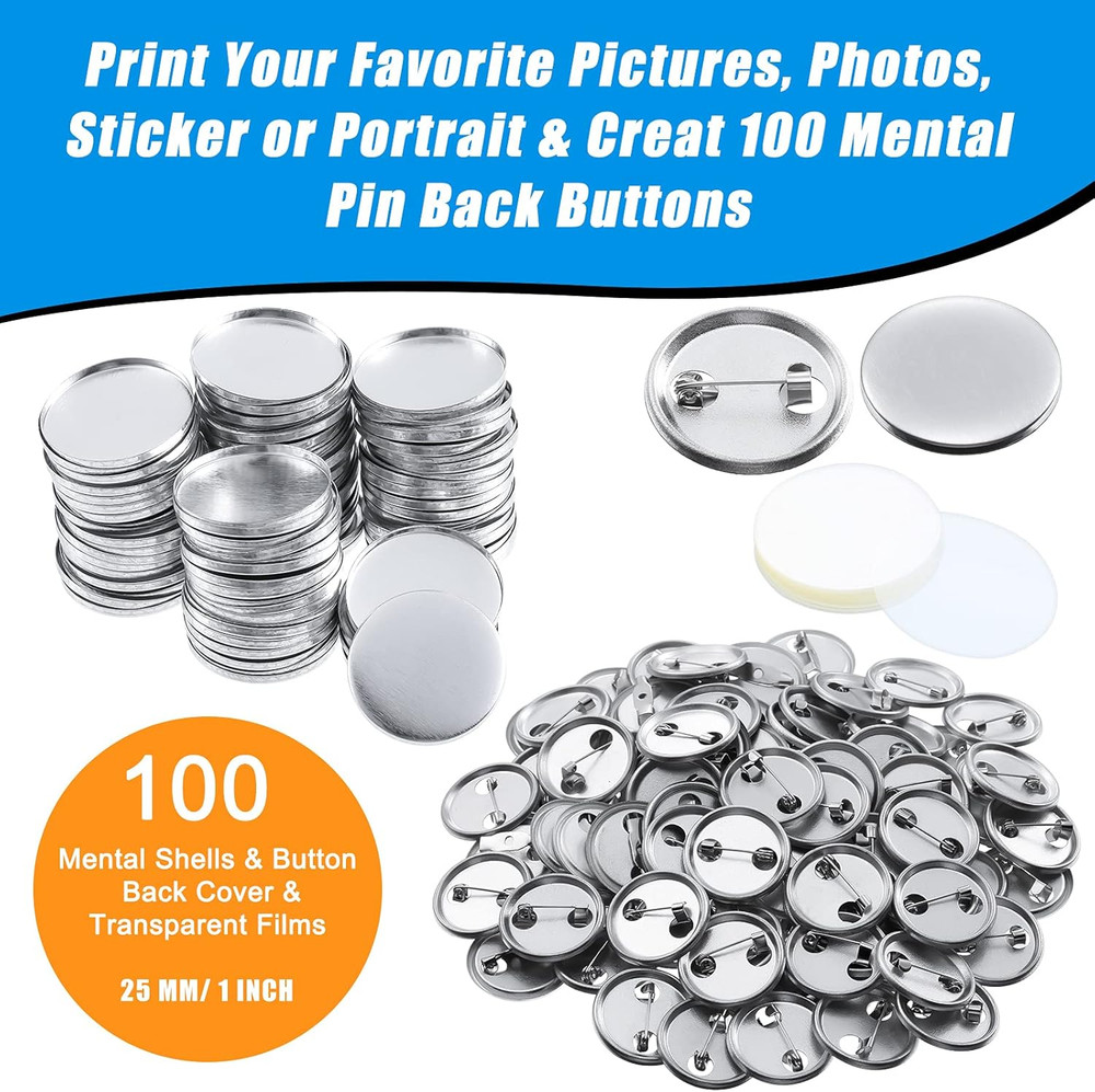 300 Piece Blank Badge Button Kit for Button Maker Machine, Includes Metal Shells