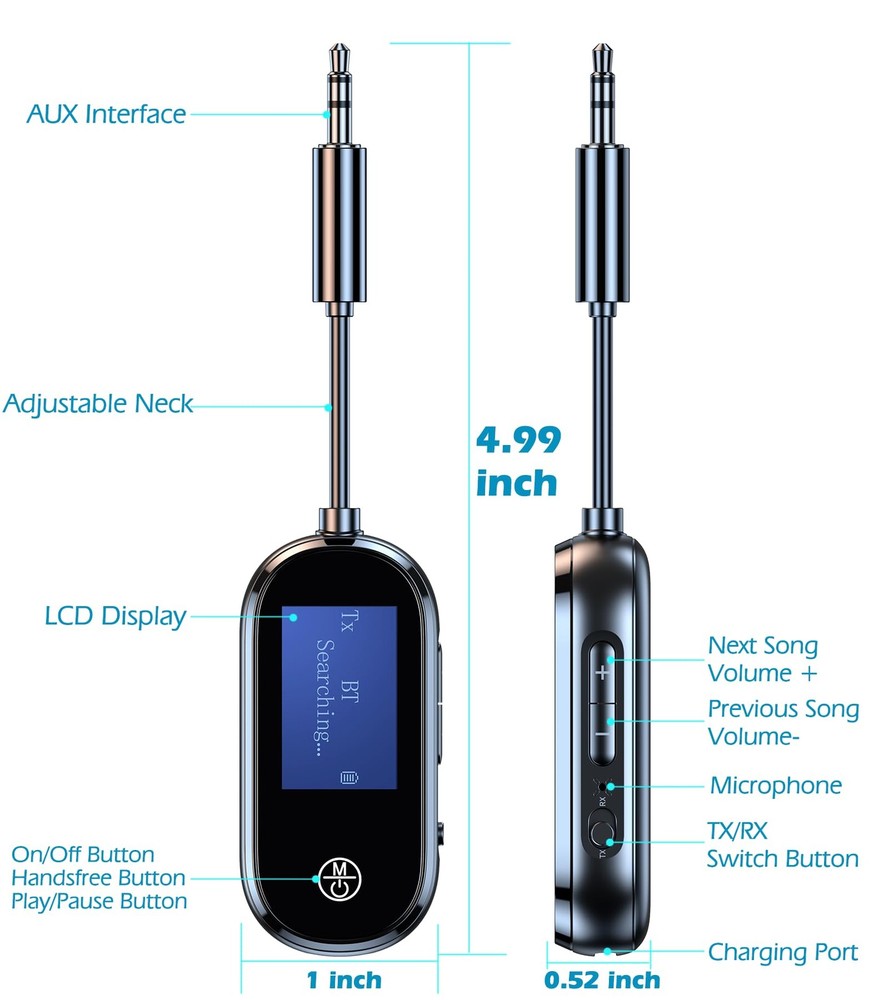 Airplane Bluetooth Adapter for Headphones LCD Transmitter for TV PC Flight