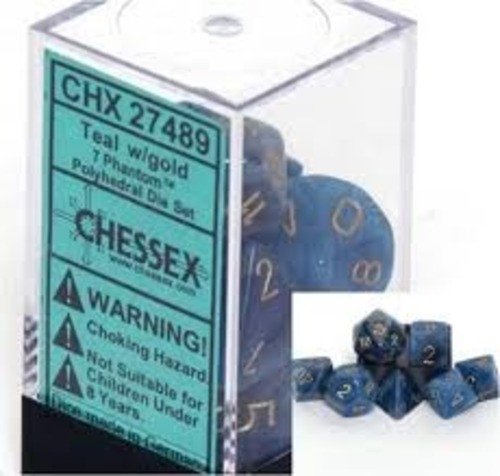 7 Phantom Teal w/ Gold Polyhedral Dice - CHX27489