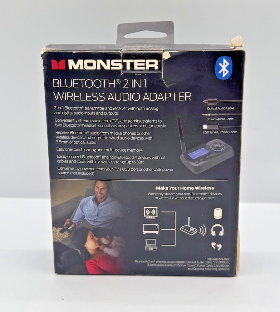 Monster Bluetooth Transmitter & Receiver, 2-in-1 Bluetooth Audio Adapter, Stream