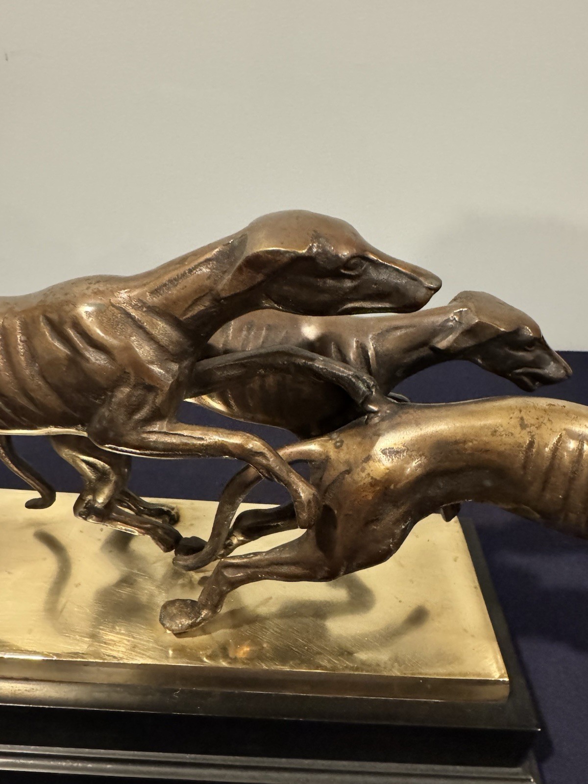 Beautiful and Rare 3 Greyhounds Racing Bronze Sculpture/Statue
