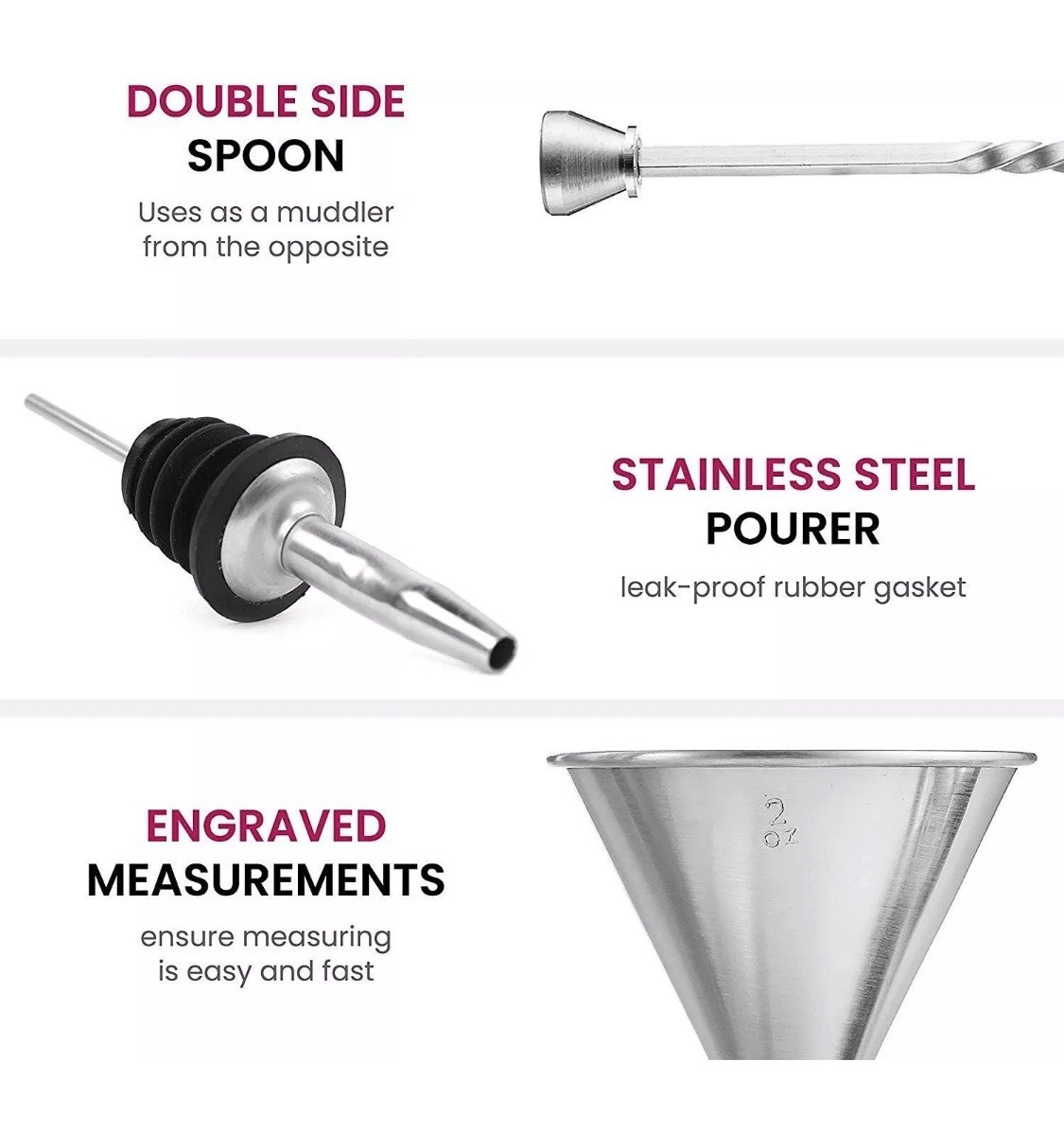 FineDine Expert Cocktail Shaker Home Bar Set - 14 Piece Stainless Steel Bar Kit