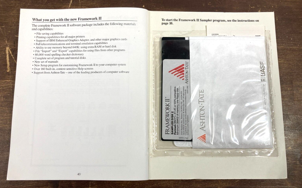 Vintage Ashton-Tate Framework II 2-Disk Sampler Software 5.25" & Booklet IBM PC