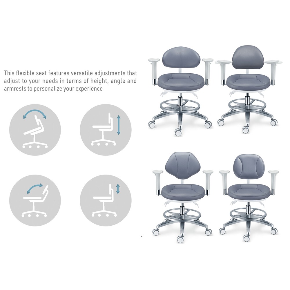 Adjustable Microfiber Leather Cushion Microscope Doctor's Chair with Armrests US