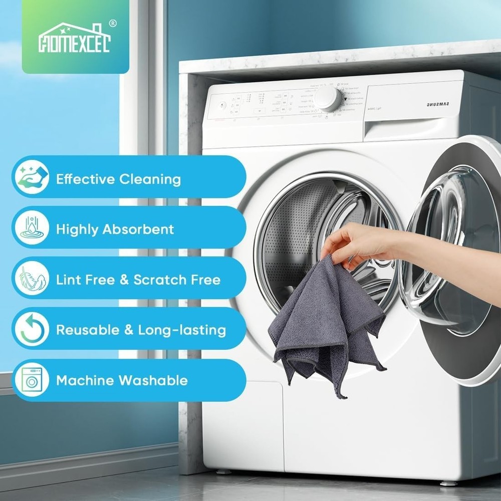 HOMEXCEL 12-Pack Microfiber Cleaning Cloths – Lint-Free & Reusable