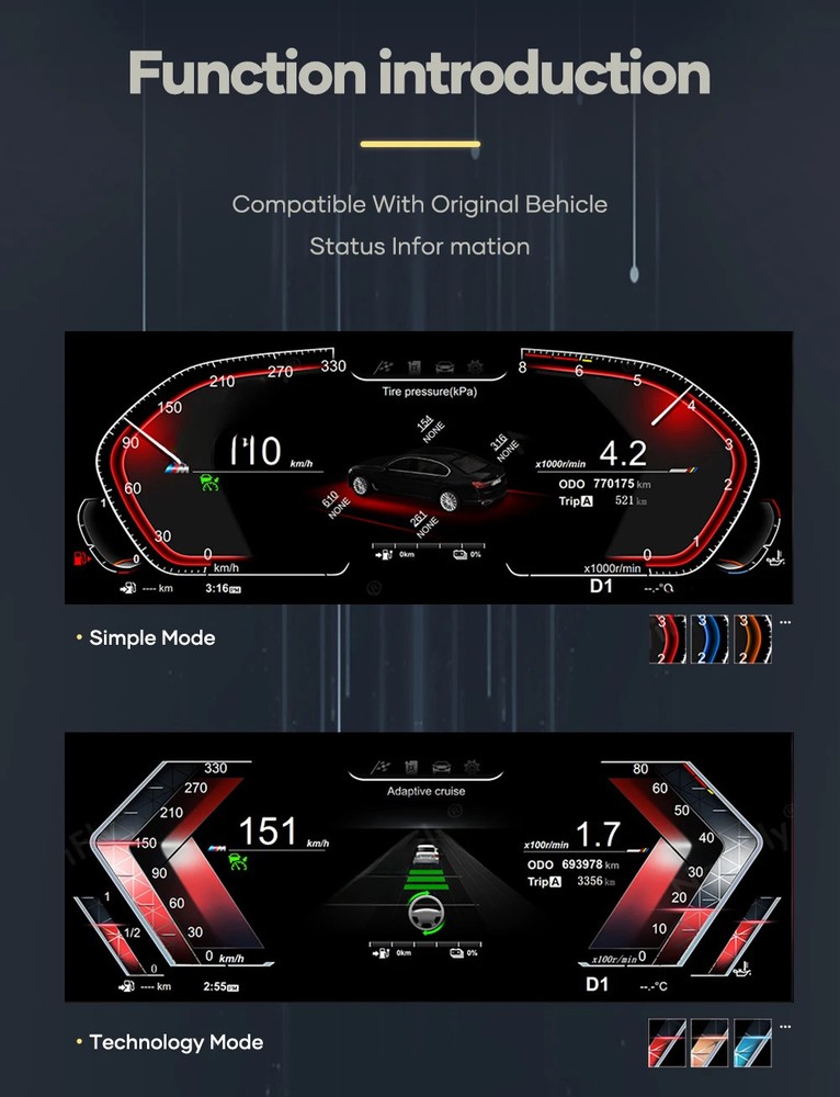 12.3 ''Digitale Dashboard with Steering Wheel Control LED Built-in Screen