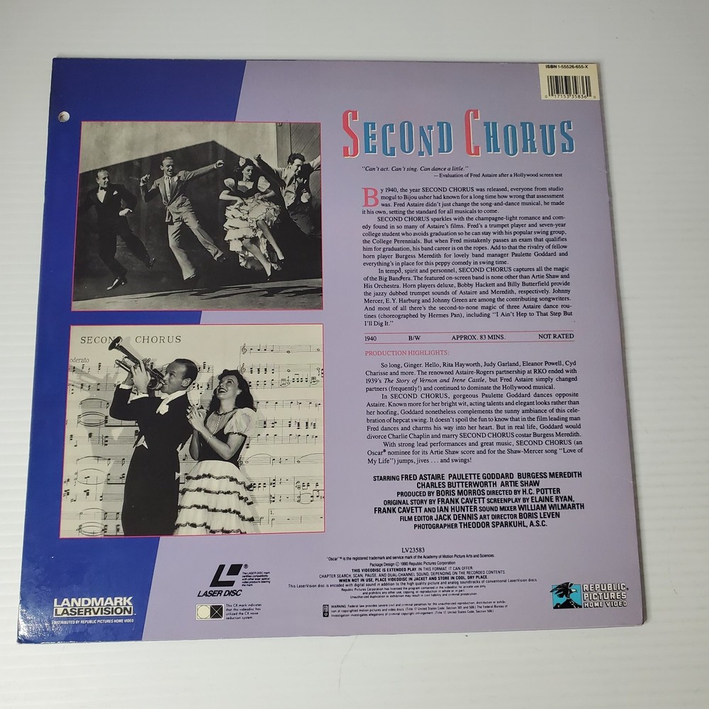 Second Chorus Laserdisc Digitally Mastered Extended Play Landmark Laservision