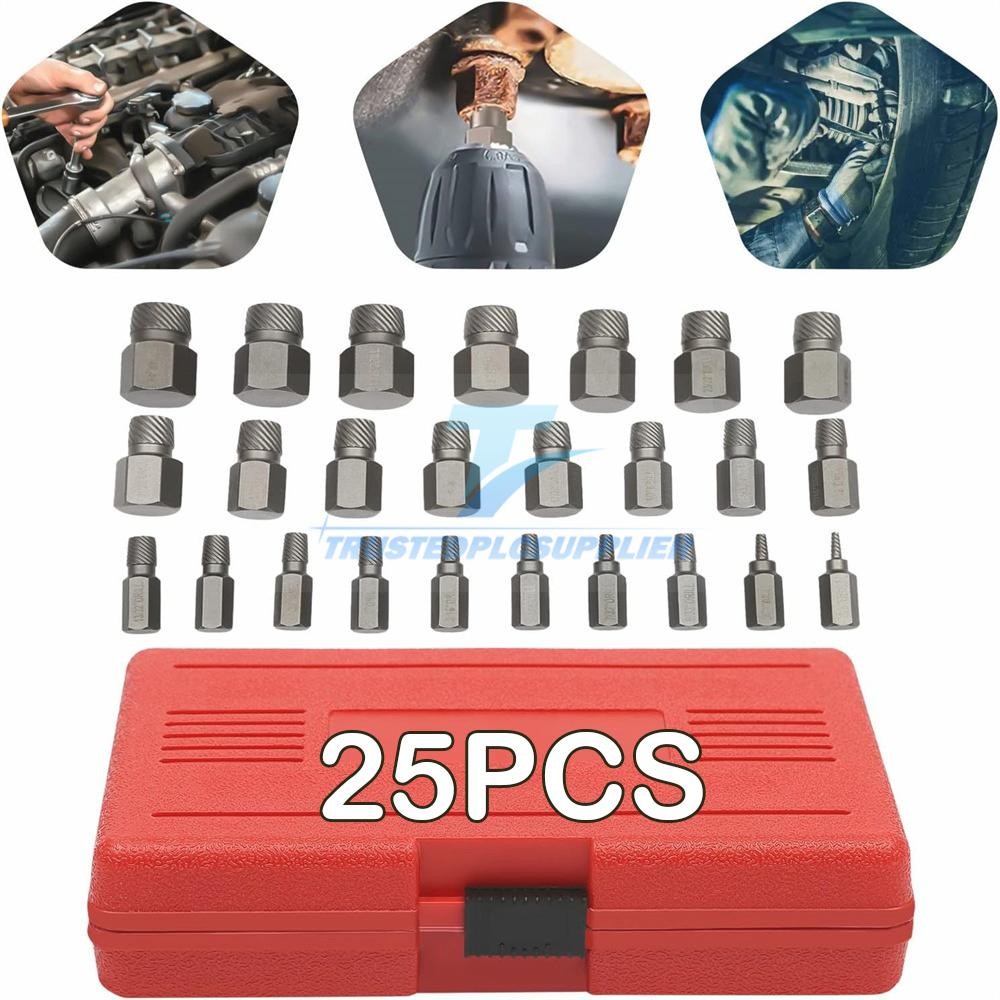 25PCS Multi-Spline Screw Extractor Set Hex Head Bit Socket Wrench Bolt Remover