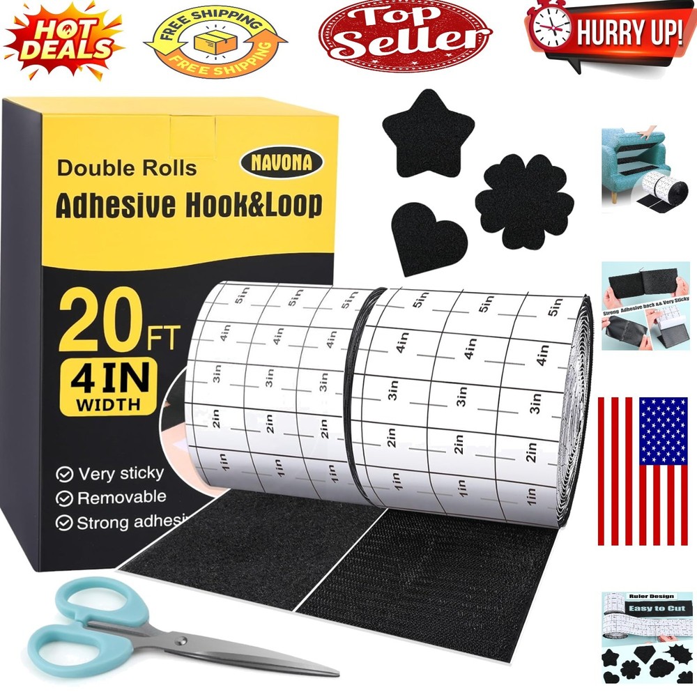 Heavy Duty 20ft Self-Adhesive Hook and Loop Tape - Versatile Carpet, Couch & ...
