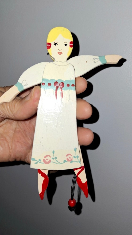Vintage Pull String Toy Action Ballerina Dancer Ornament Jumping Jack