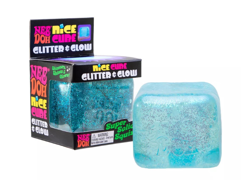 Schylling NeeDoh Nice Cube Glitter & Glow Super Solid Squish in Blue