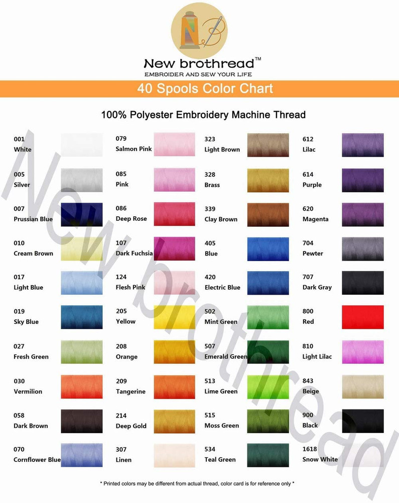 40 Colors Compatible with Brother Polyester Embroidery Machine Thread Kit 500M (