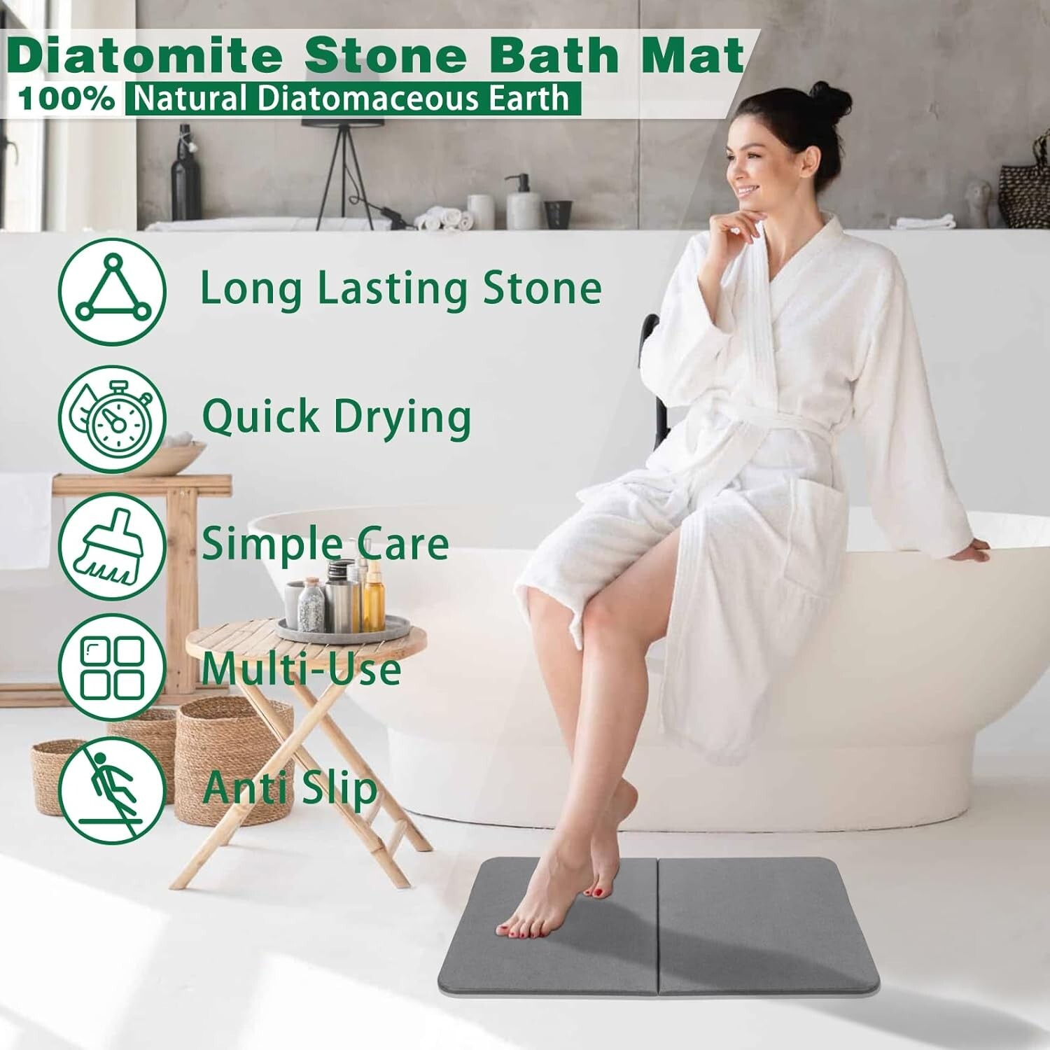 ceous Earth Bath Non-Slip Stone Shower Mat Foldable 23.6 x 15.4in