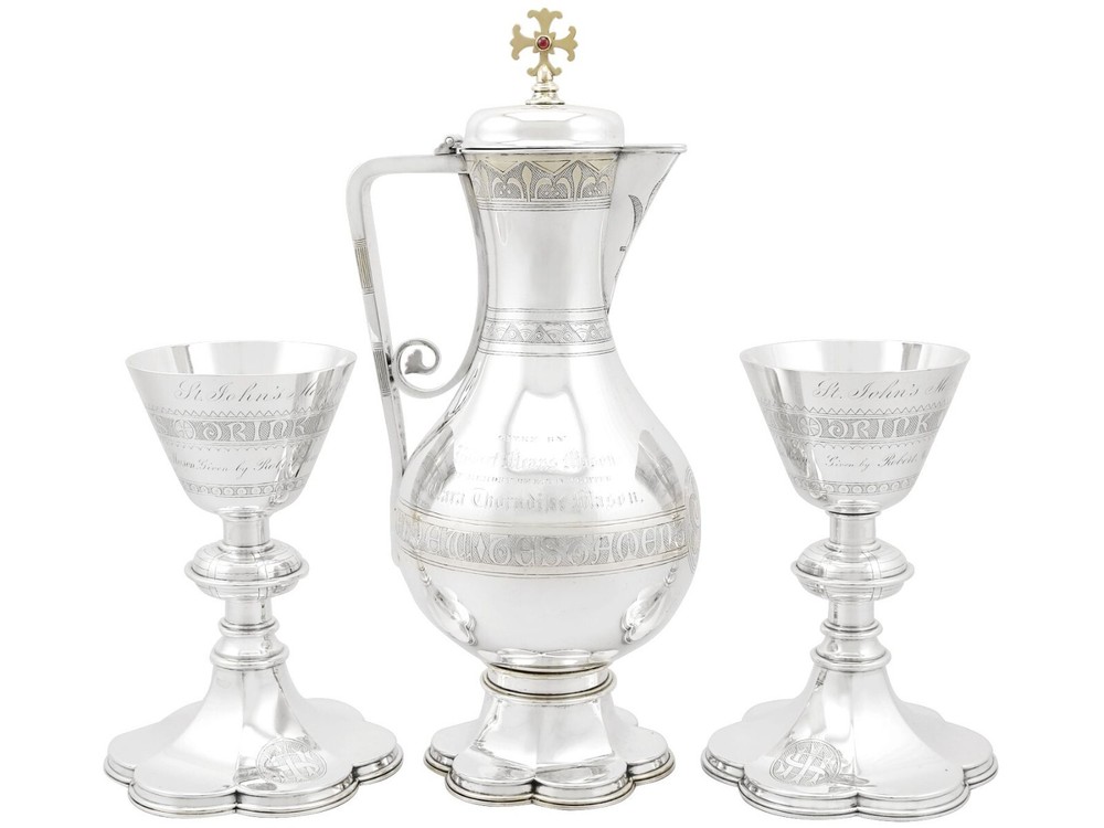 Antique Victorian Sterling Silver Communion Set