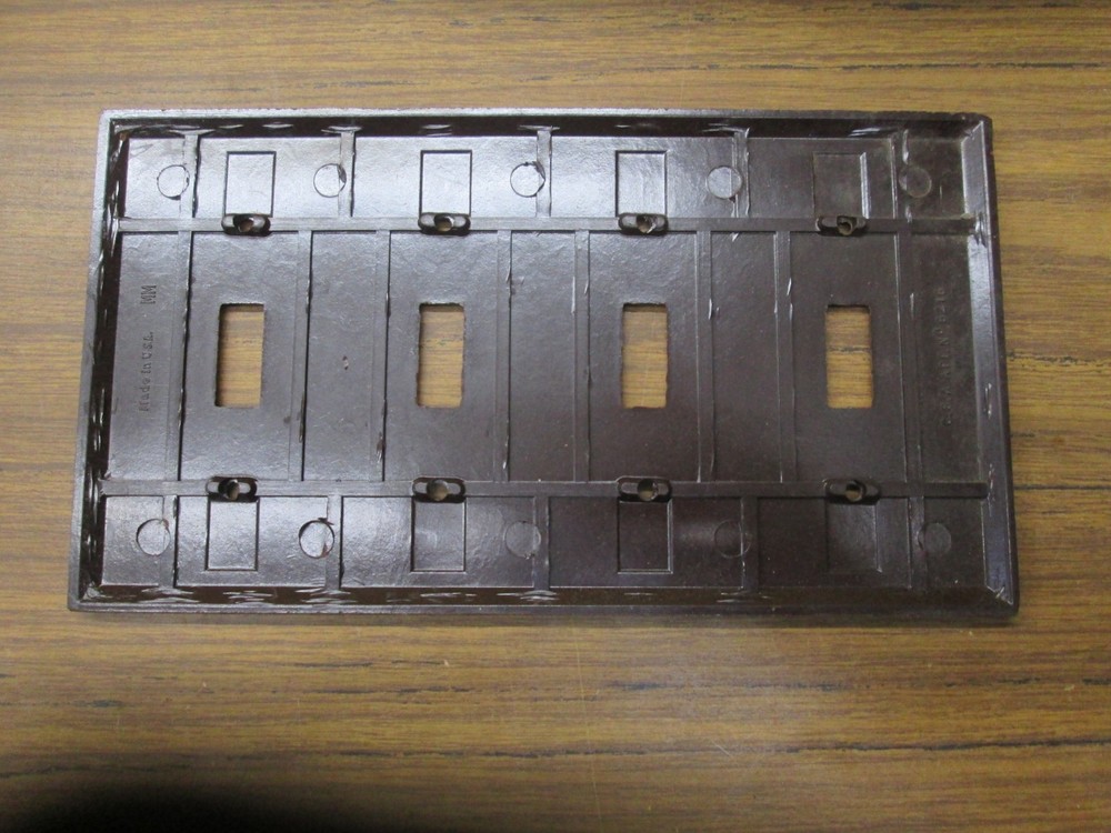 4 Ganged Brown Ribbed Switch Cover Plate Art Deco