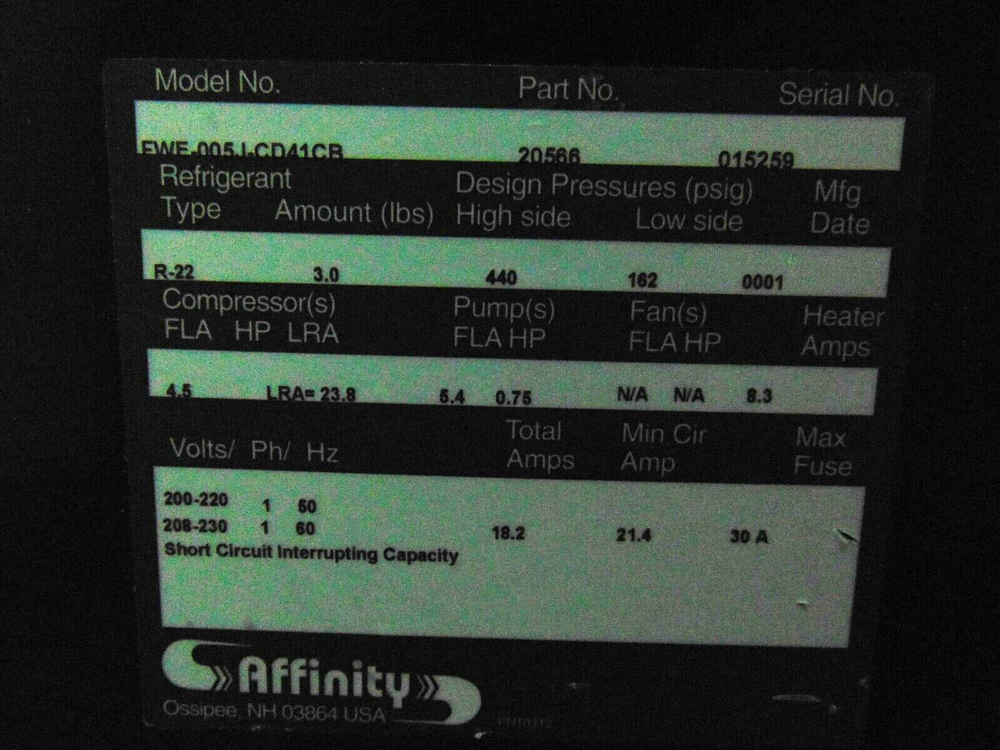 Affinity FEW-004.I.CD41CD Chiller Water Cooled *used working