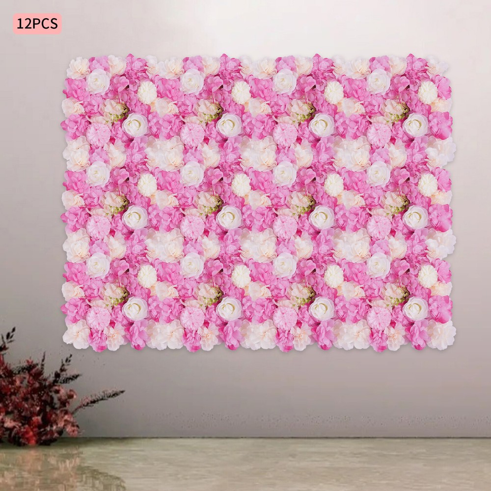 12PCS 15*15in Artificial 3D Flower Wall Panel Wedding Backdrop Wall Decor Pink