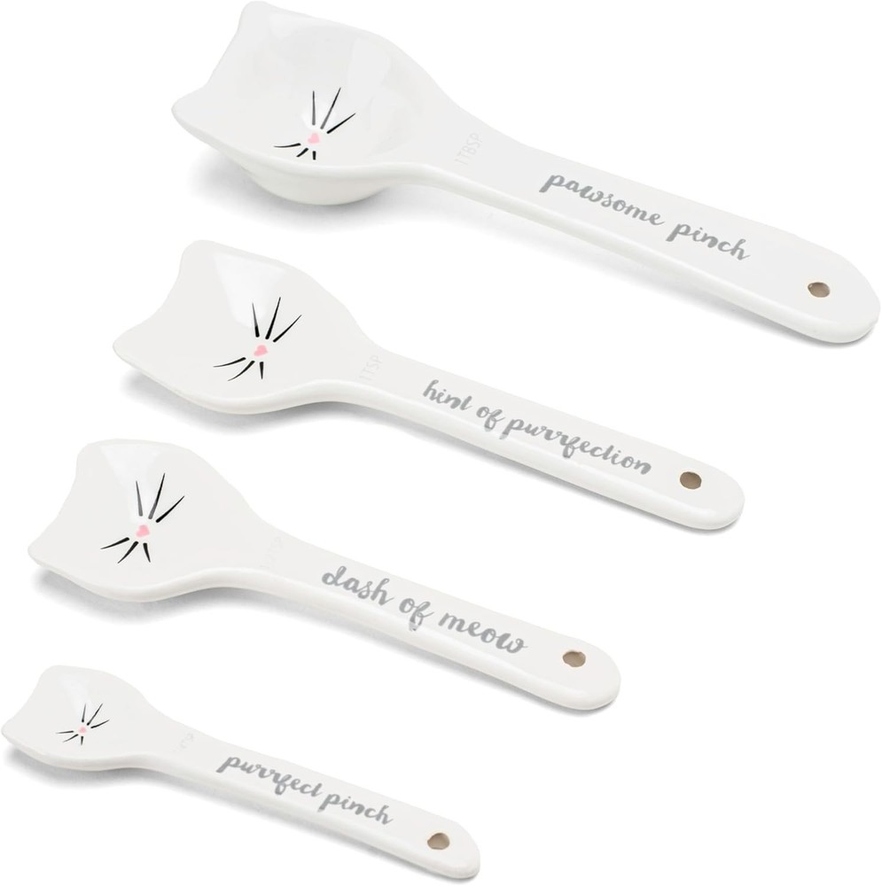 White Cat Measuring Cups and Spoons Set (Includes 4 Pieces)