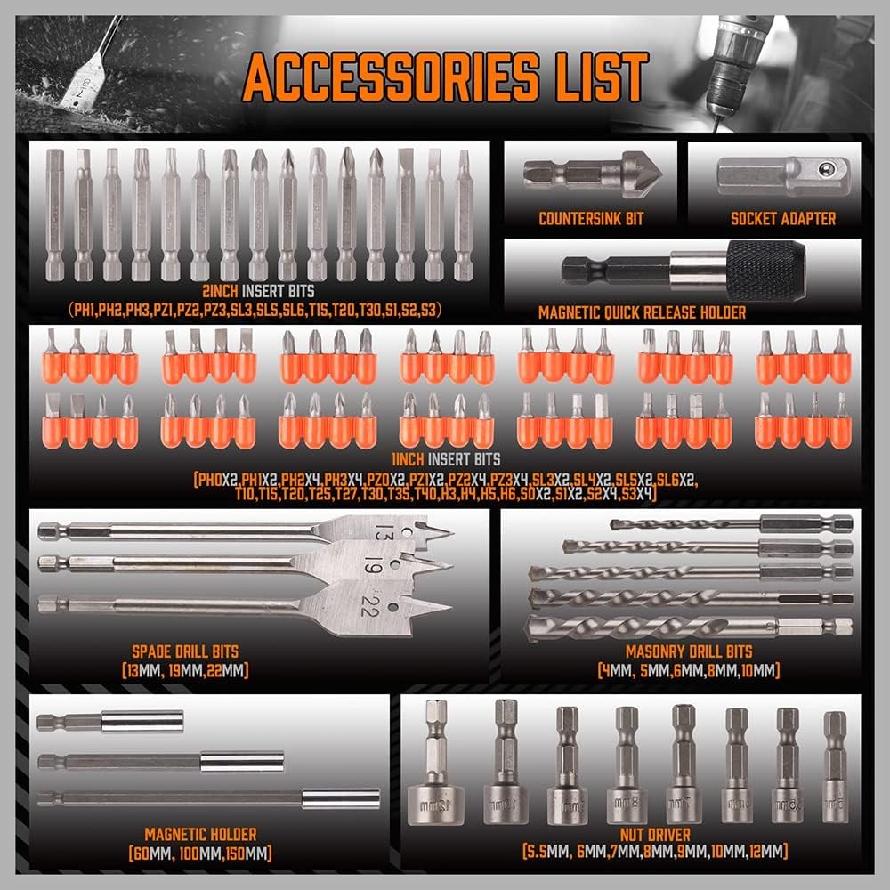 Impact drill bit set 112 pieces hex shank driver bits screwdriver bits kit