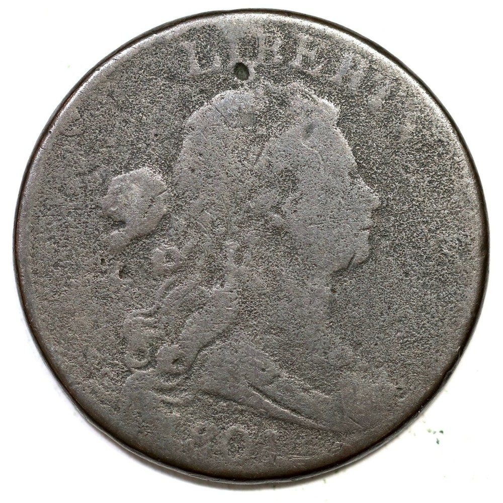 1801 S-218 R-5+ 3 Error Rev Draped Bust Large Cent Coin 1c