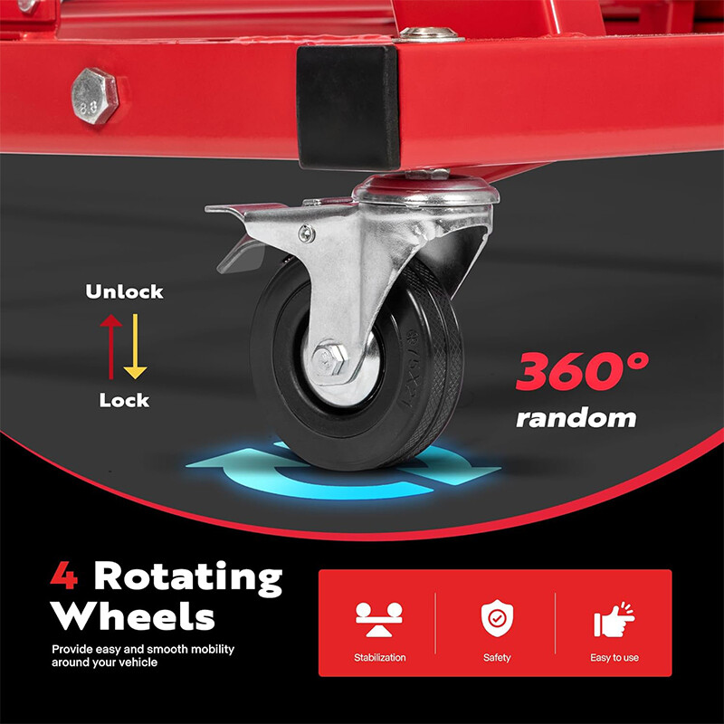 Foldable Topside Automotive Engine Creeper, 400LBS 46" to 71" w/ Leather Cushion