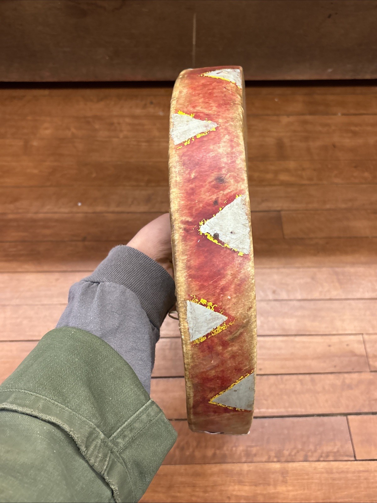 Antique Native American Plains Painted Drum Pictorial Morning Star Painted Drum