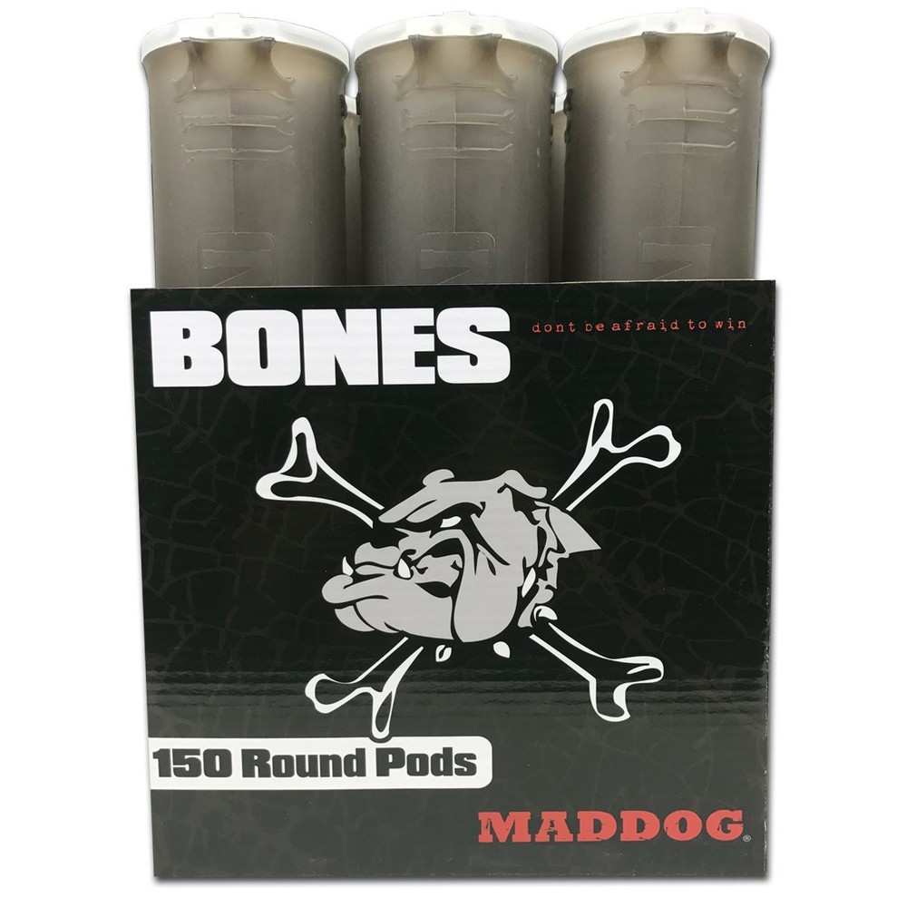 Maddog 150 Round BONES Paintball Pod Tubes Smoke 48 Pack