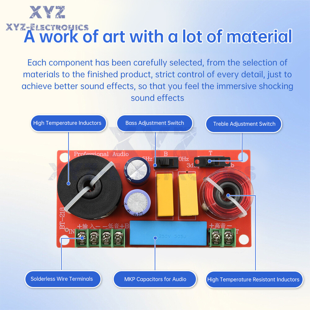HiFi Bookshelf Speaker Crossover Adjustable 2-Way High Low Frequency Divider DIY