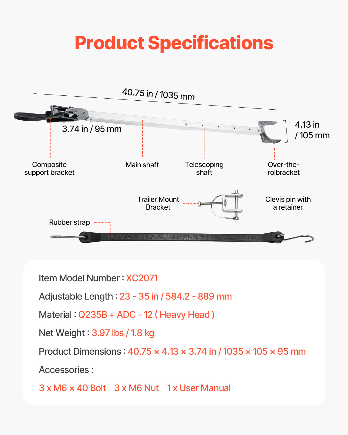 Adjustable Transom Saver 23-35 in Boat Transom Saver with Composite Head
