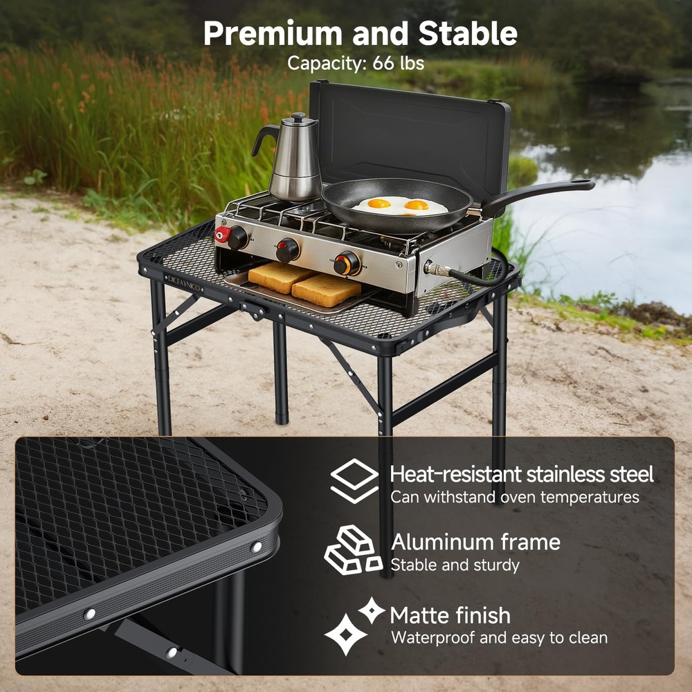 Folding Camping Table, 22" x 15" Picnic Table with 3 Adjustable Height Max 27...