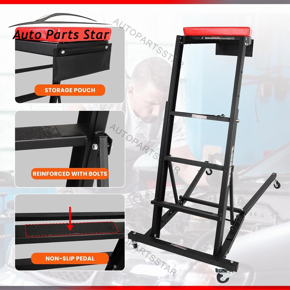 Adjustable 45 to 66 in Height Foldable Automotive Engine Topside Rolling Creeper