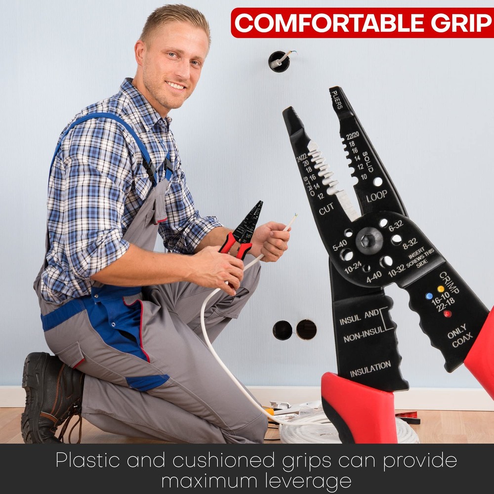 YIYITOOLS Wire Stripper Cutter Stripping Tool - 8 Inch, Red